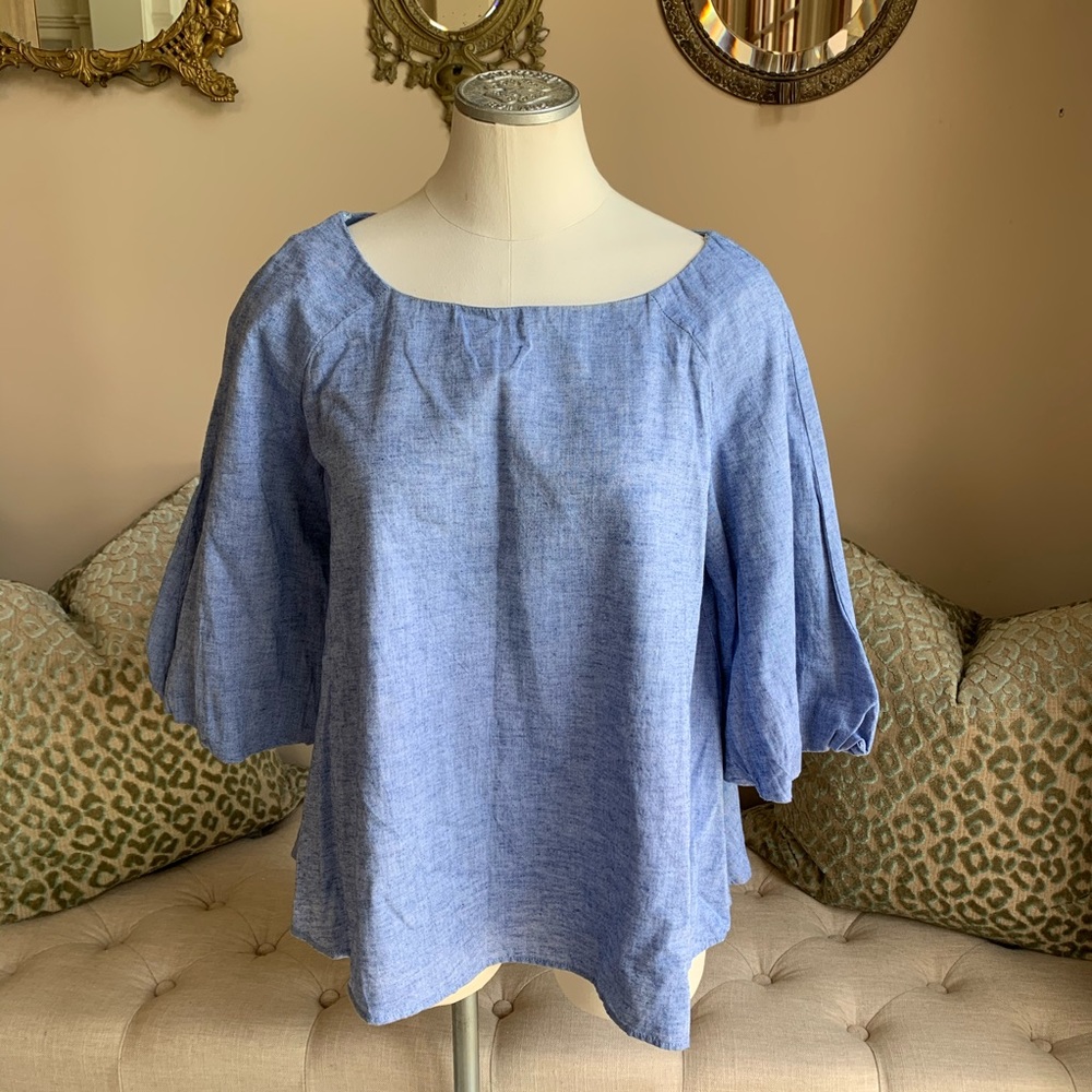 Zara Blue Chambray Linen Blouse